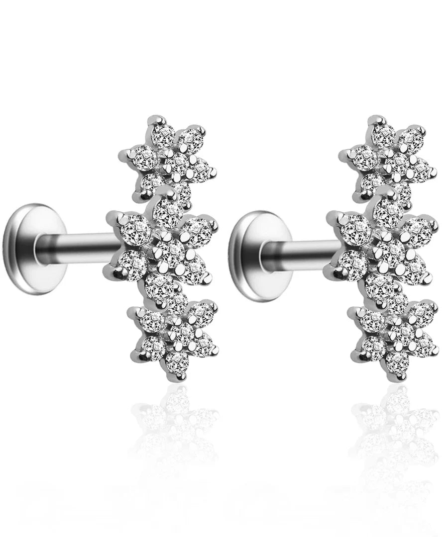 Gardenia Triple Flower Ear Piercing Earring Stud Set