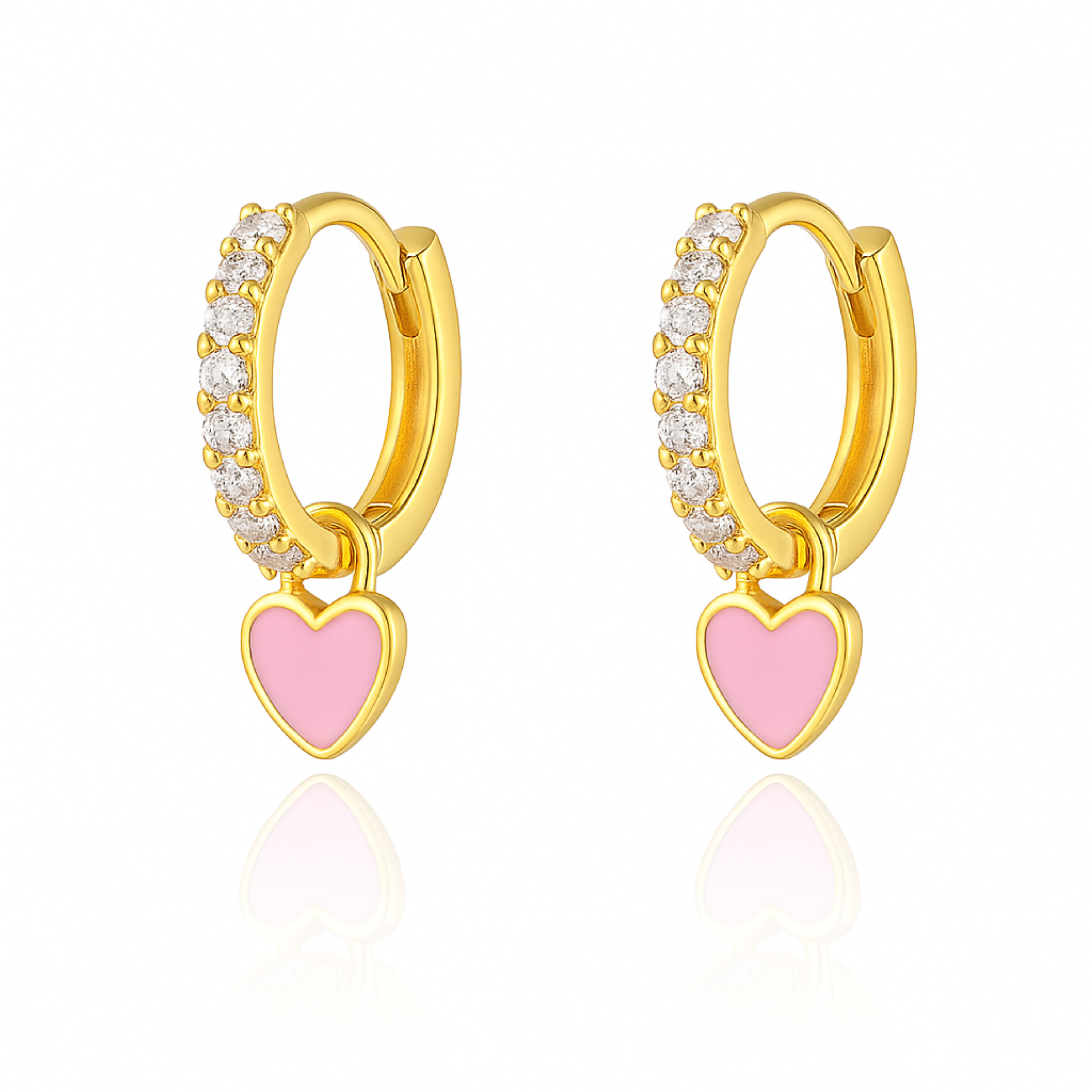 Sweetheart Enamel Heart Charm Drop Crystal Pave Eternity Hoop Huggie Earrings