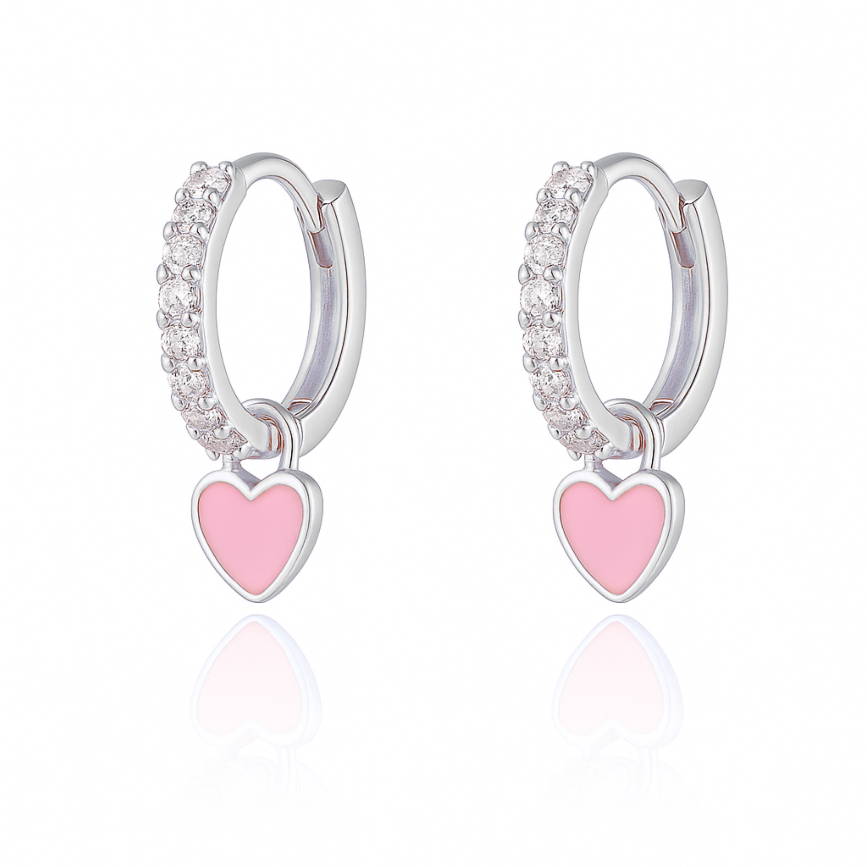 Sweetheart Enamel Heart Charm Drop Crystal Pave Eternity Hoop Huggie Earrings
