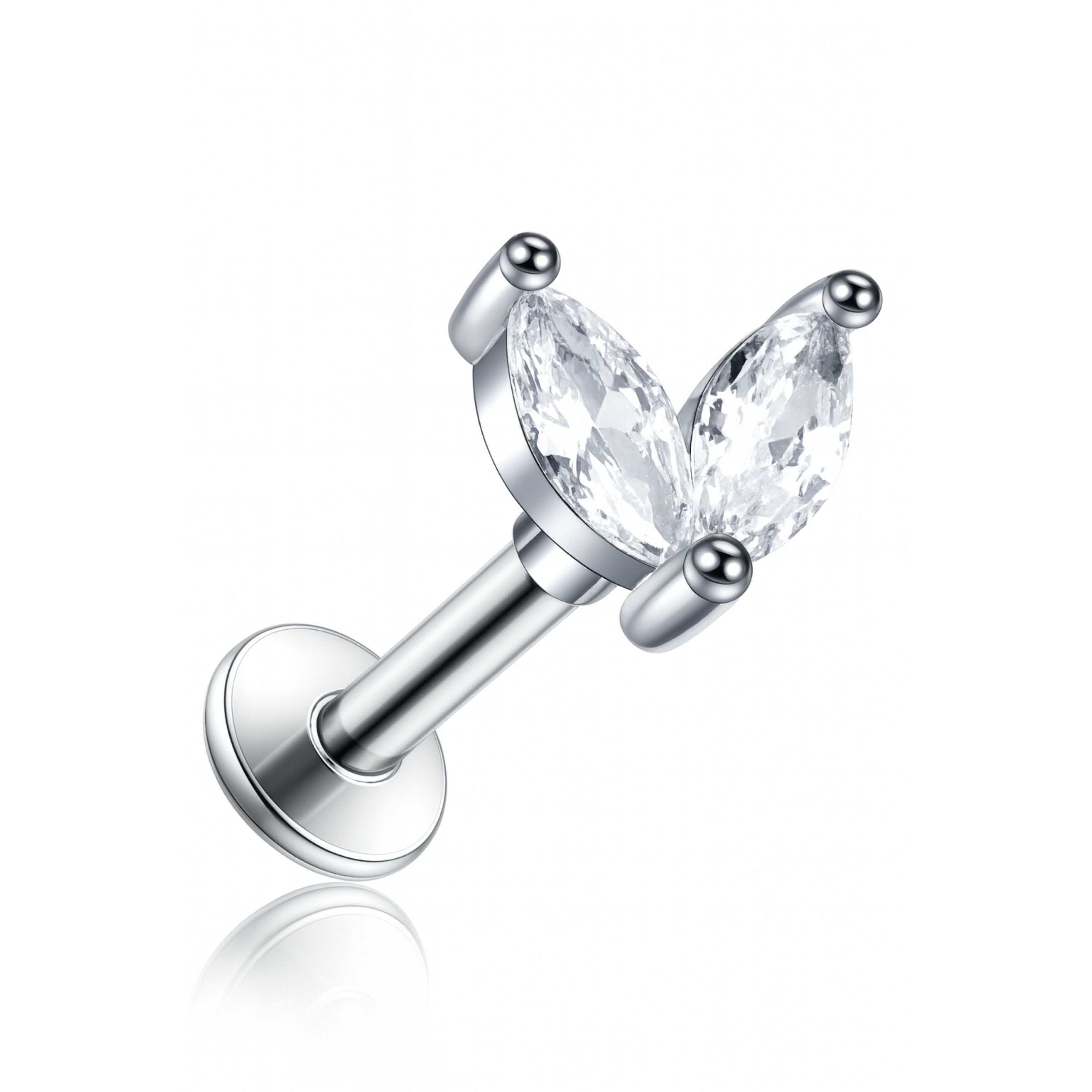 Mai Crystal Two Leaf Lotus Ear Piercing Stud