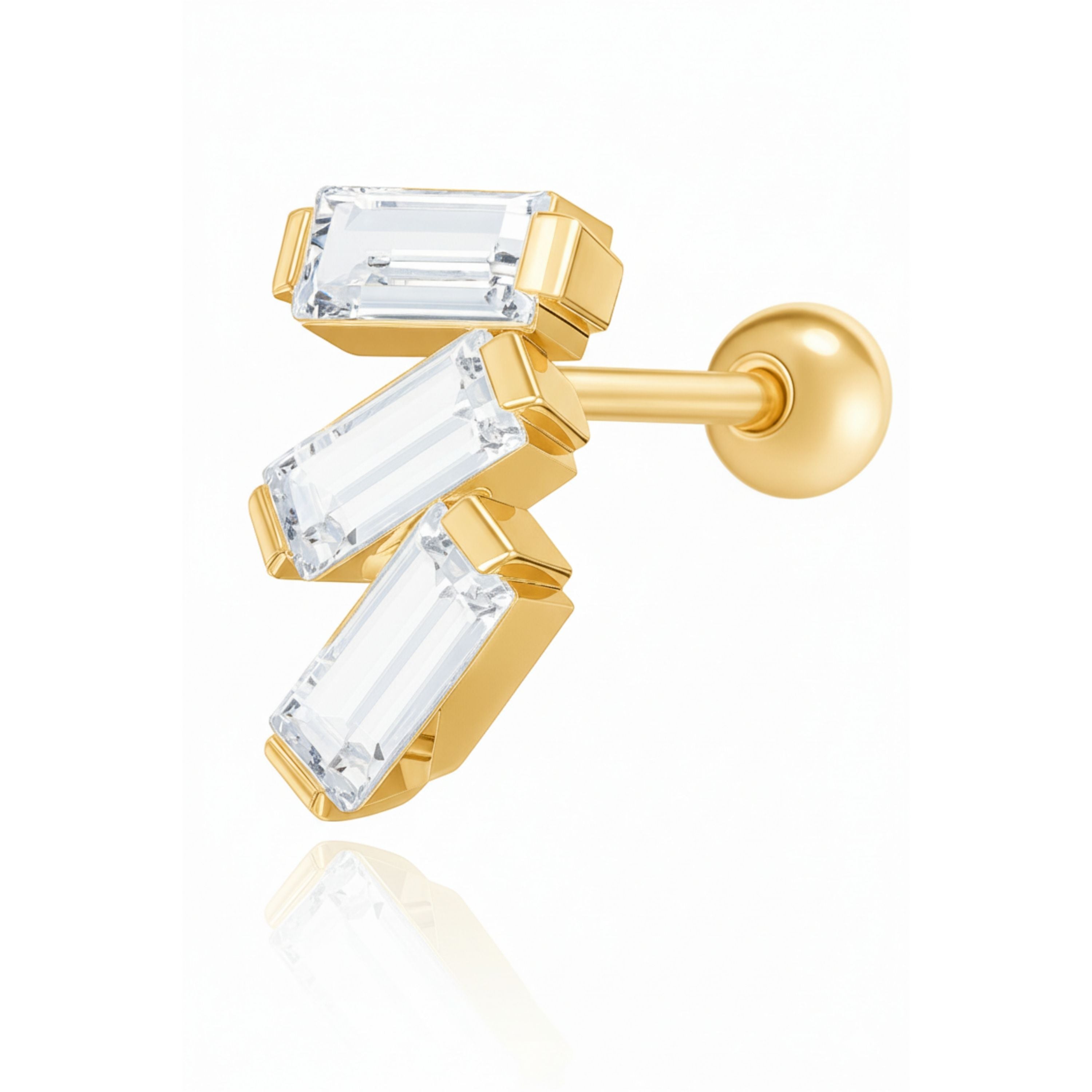 Liz Triple Baguette Crystal Ear Piercing Earring Stud