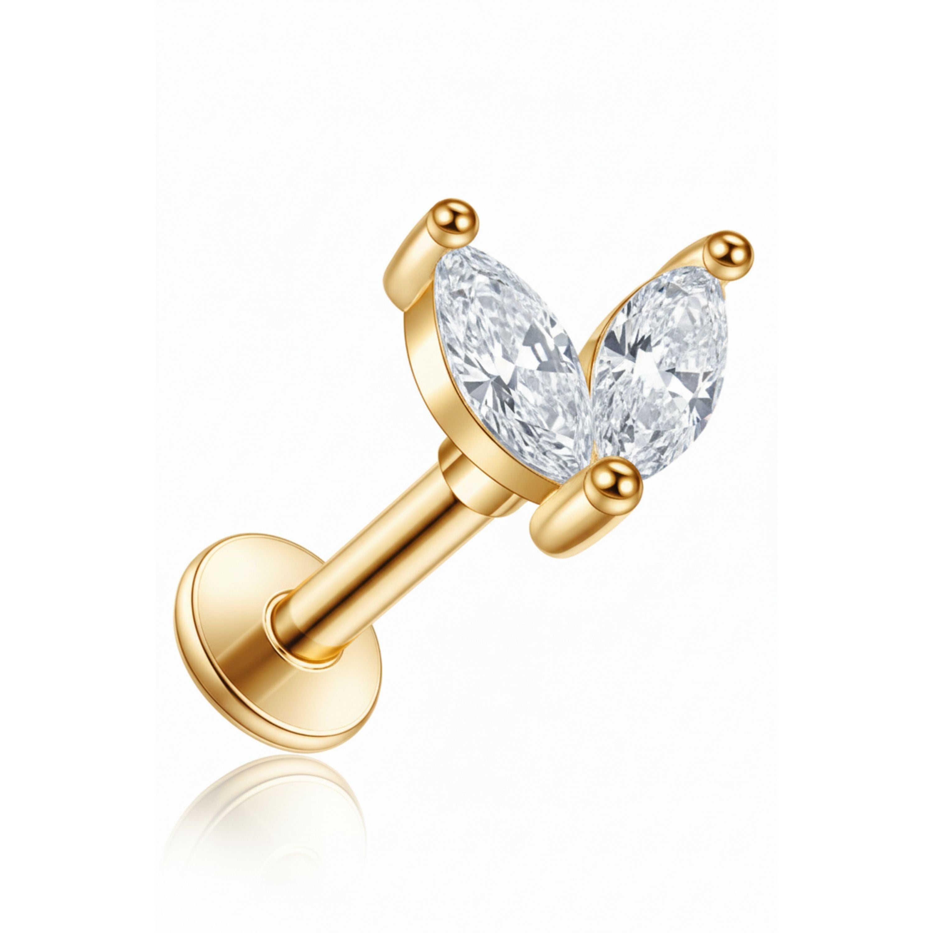 Mai Crystal Two Leaf Lotus Ear Piercing Stud