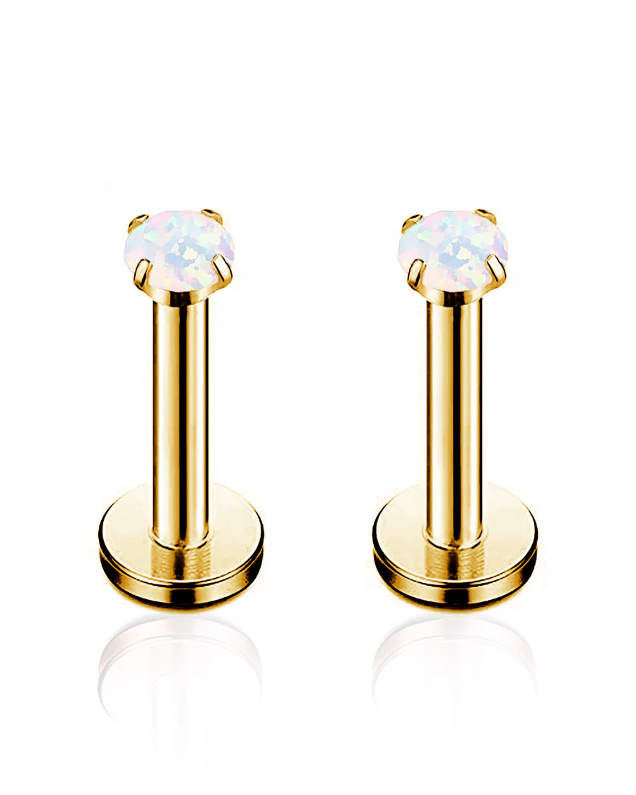 Aura Opal Sparkle Threaded Prong Ear Piercing Earring Stud Set