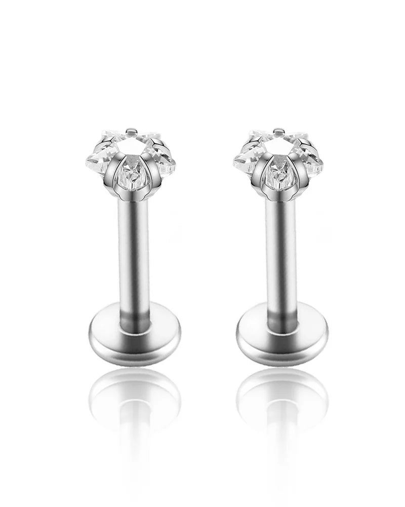 Sparkle Crystal Star Prong Ear Piercing Earring Stud Set