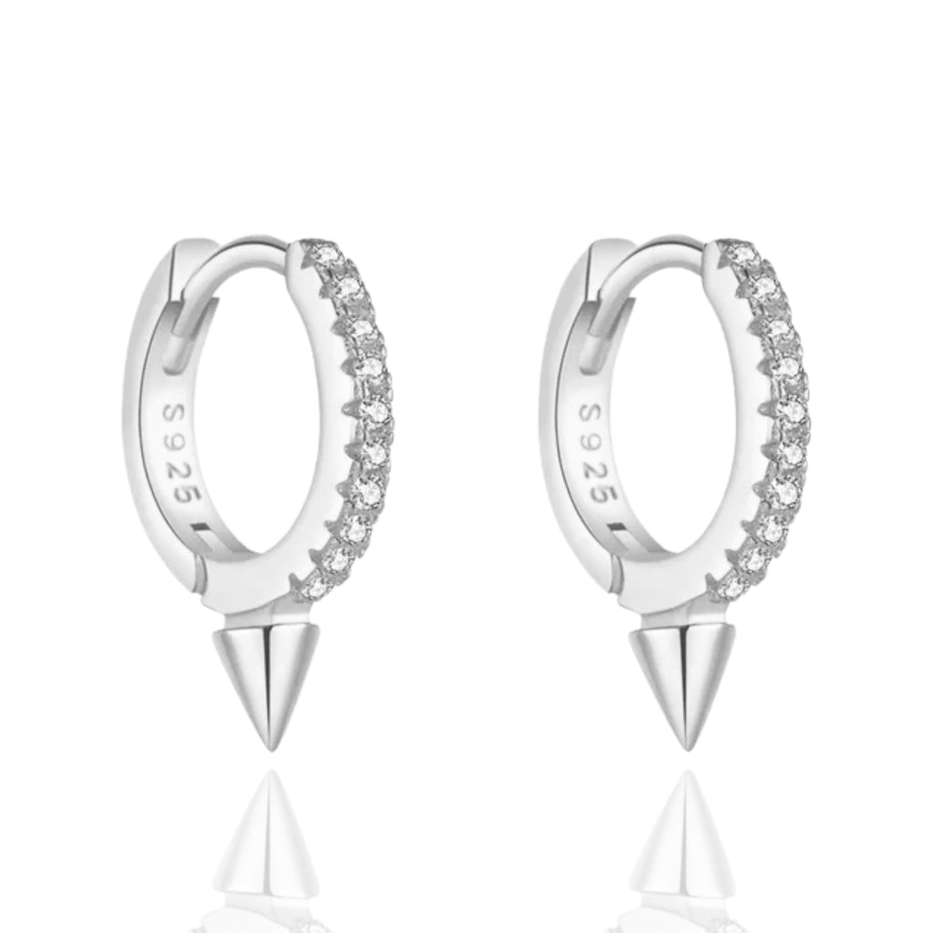 Eli Crystal Pave Single Spike Eternity Hoop Huggie Earrings