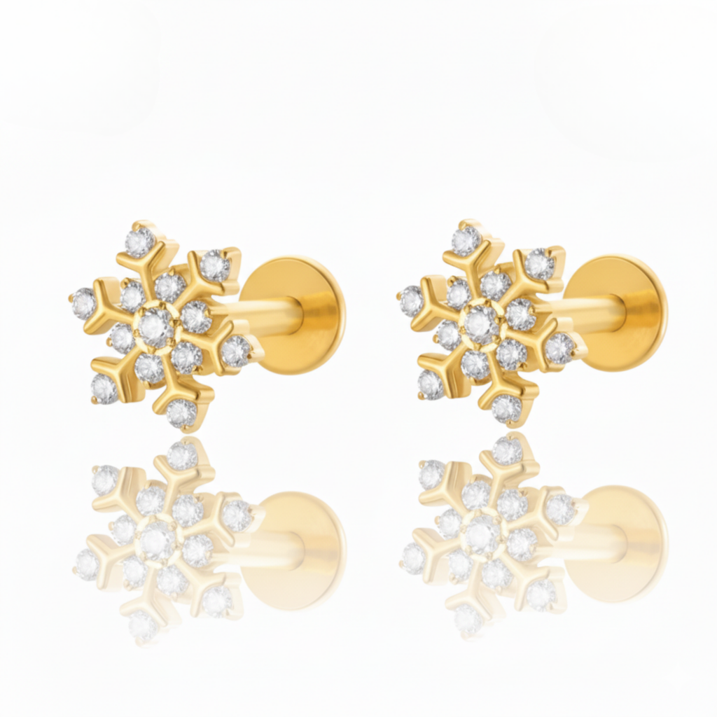Frozen Crystal Snowflake Ear Piercing Earring Stud Set
