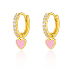 Sweetheart Enamel Heart Charm Drop Crystal Pave Eternity Hoop Huggie Earrings