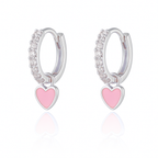Sweetheart Enamel Heart Charm Drop Crystal Pave Eternity Hoop Huggie Earrings