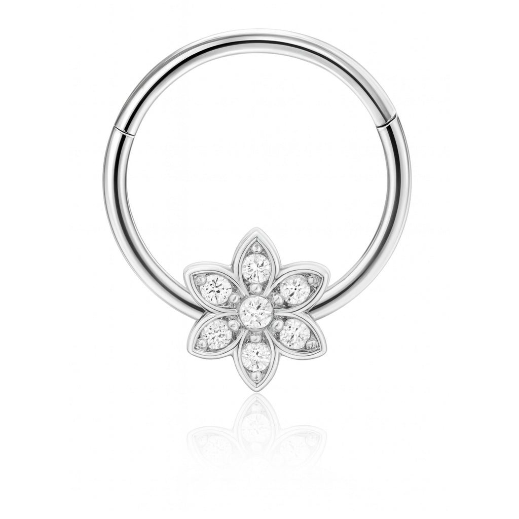 Flora Crystal Flower Daith Ear Piercing Ring Hoop Clicker