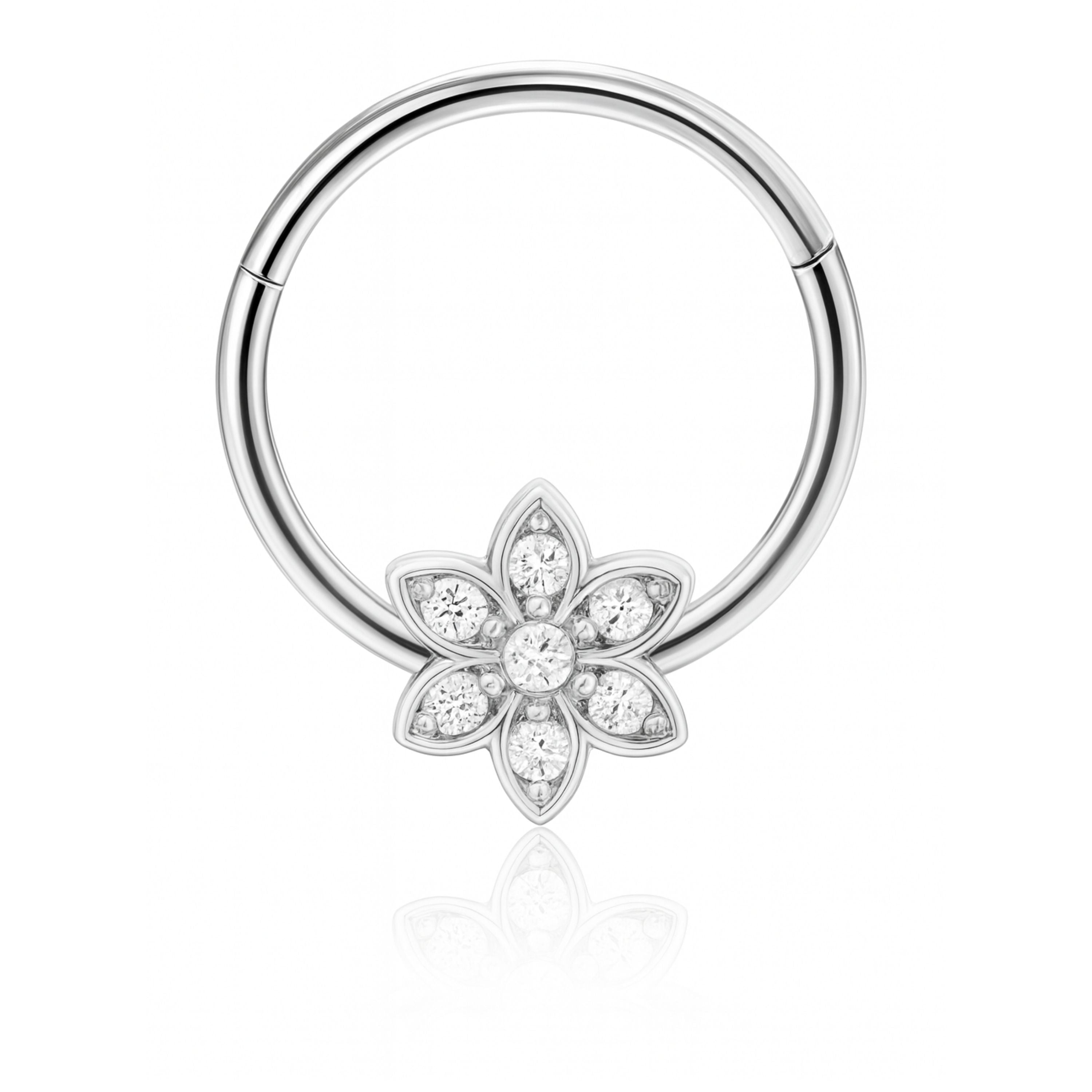 Flora Crystal Flower Daith Ear Piercing Ring Hoop Clicker