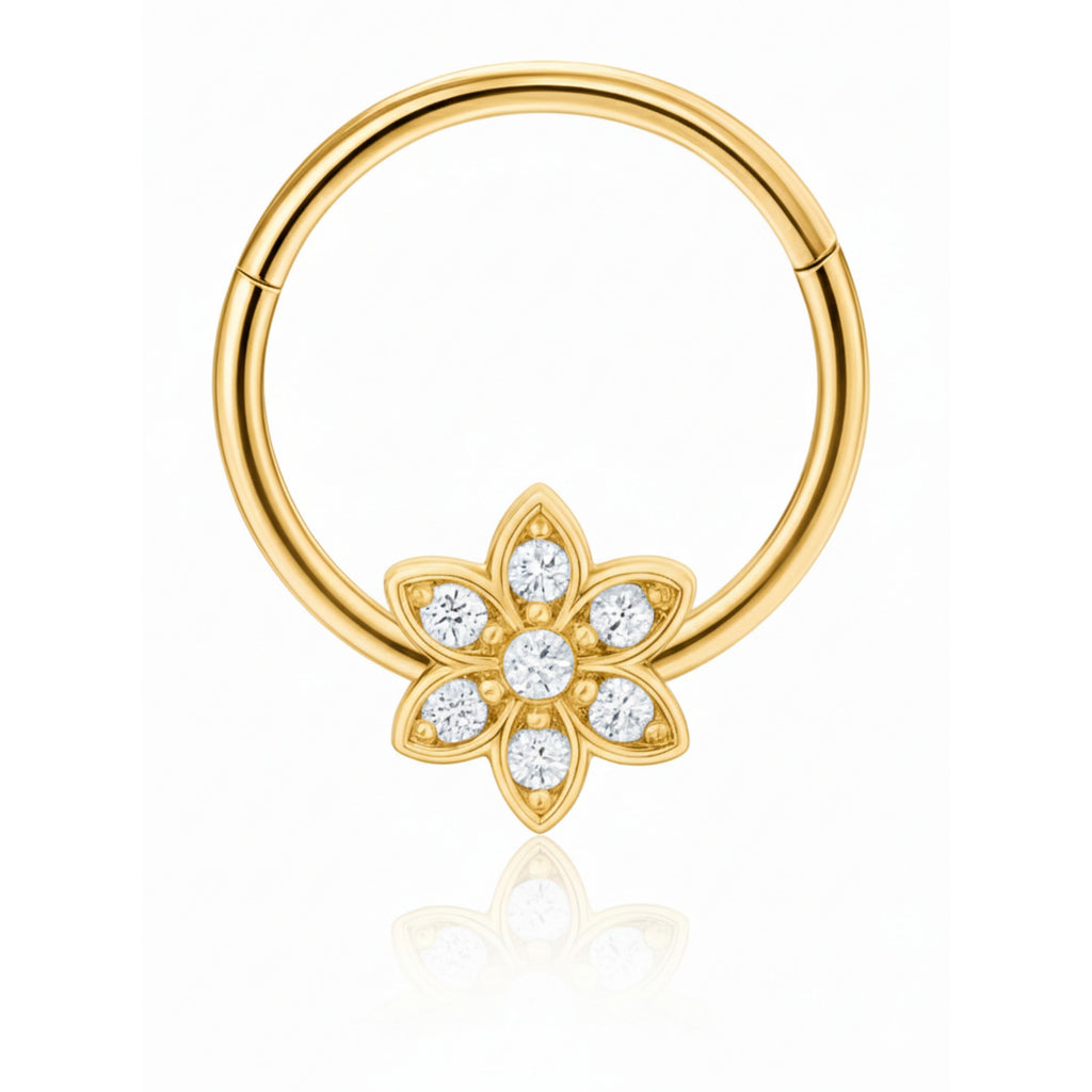 Flora Crystal Flower Daith Ear Piercing Ring Hoop Clicker