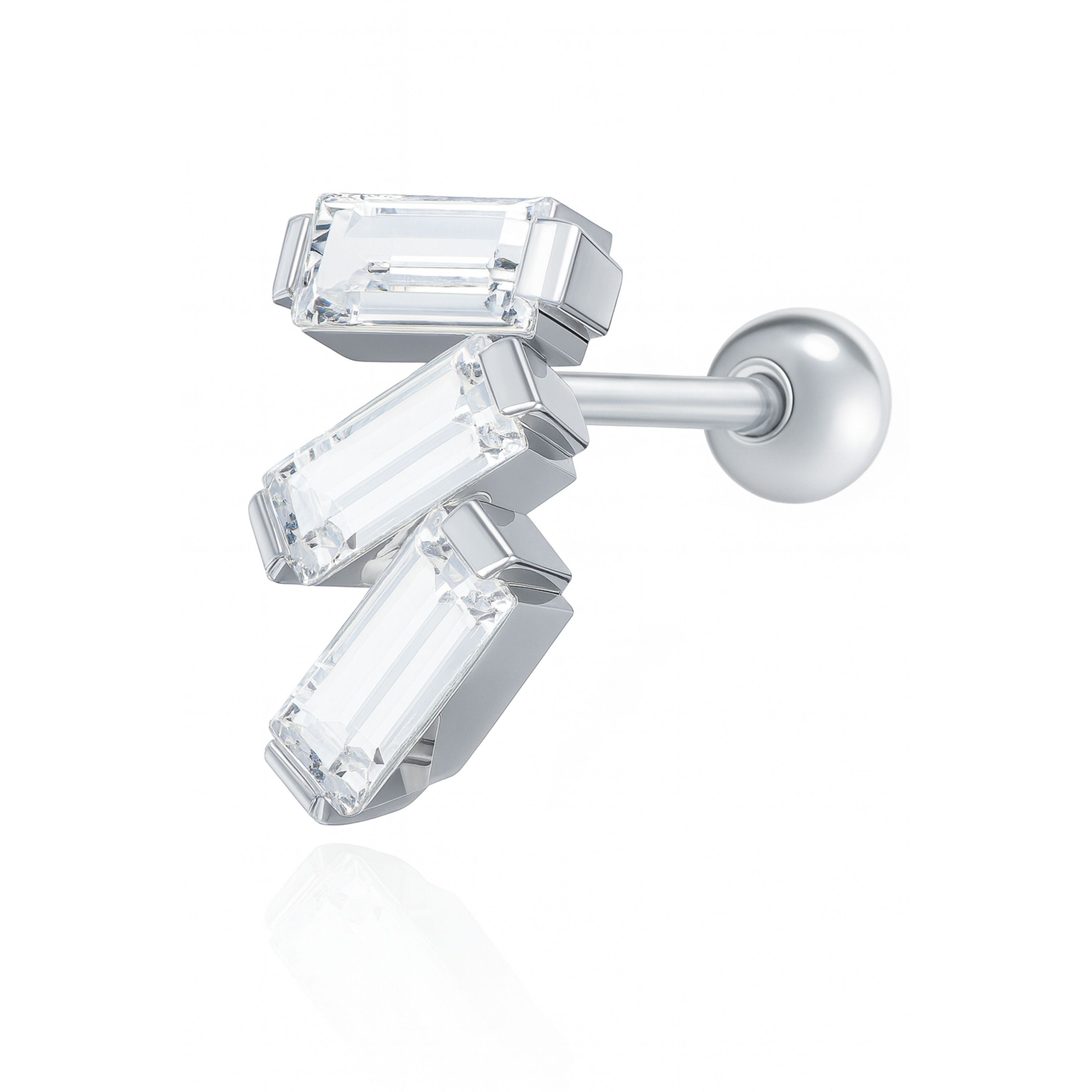 Liz Triple Baguette Crystal Ear Piercing Earring Stud