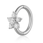 Fleur Crystal Flower Ear Piercing Earring Hinged Segment Hoop Ring Clicker