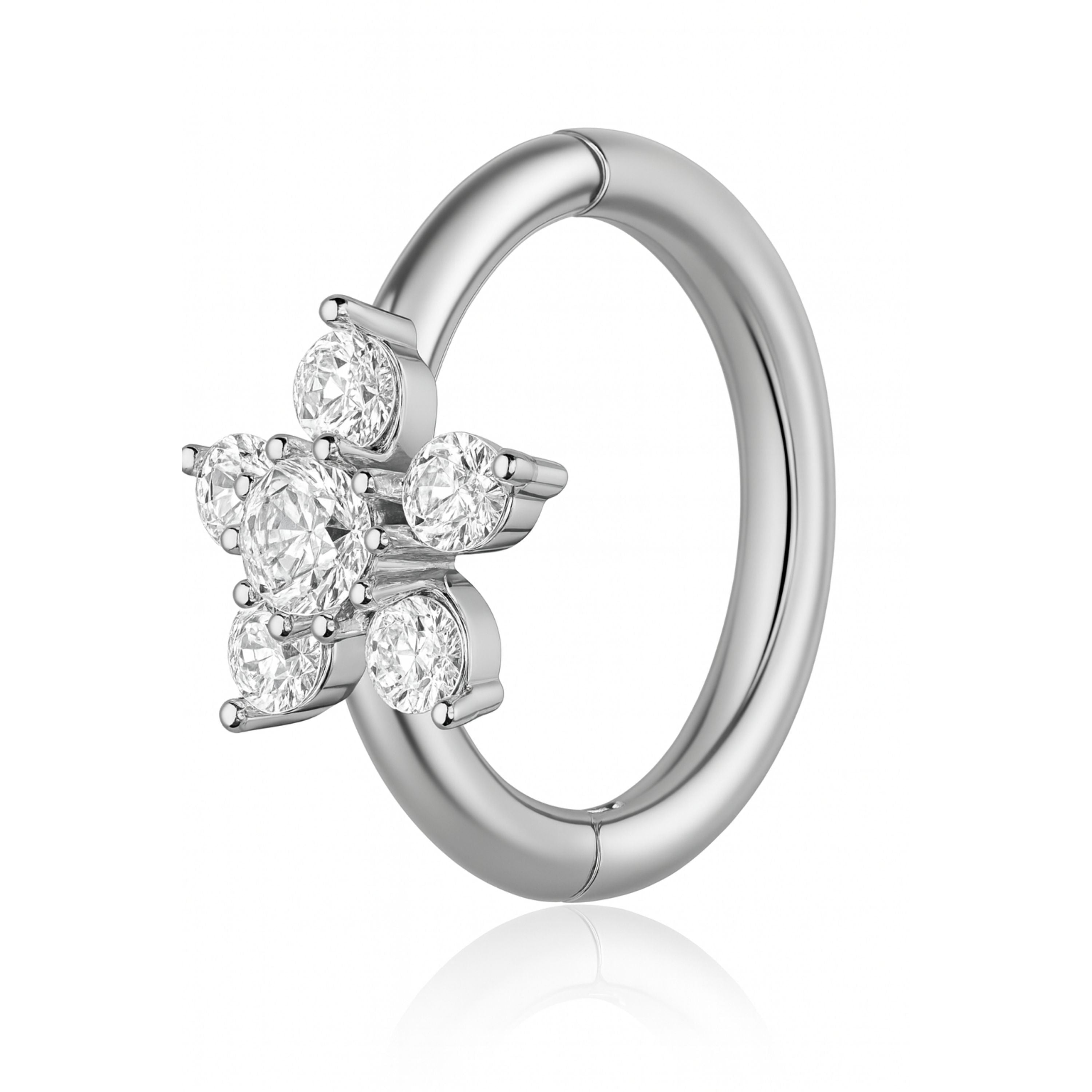 Fleur Crystal Flower Ear Piercing Earring Hinged Segment Hoop Ring Clicker