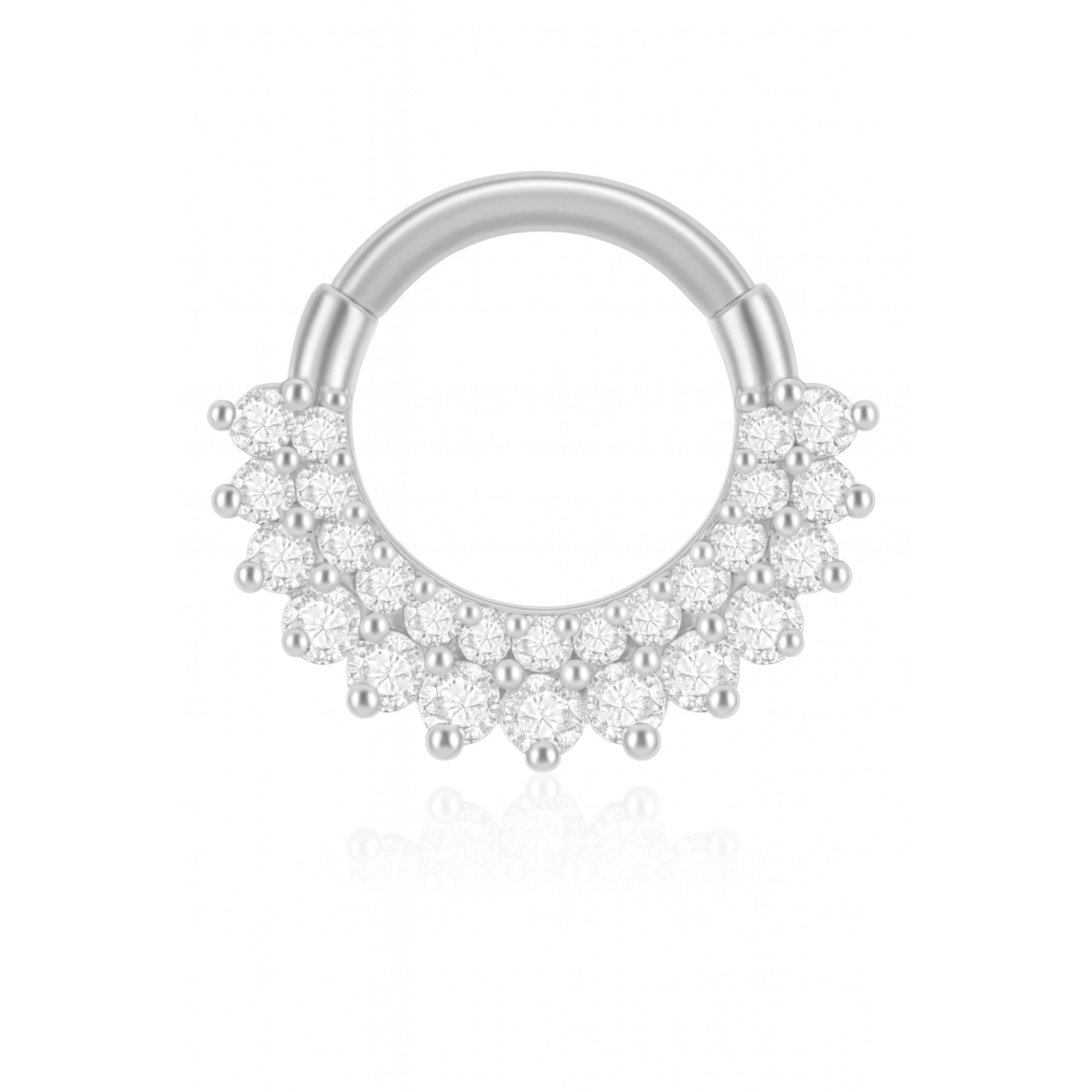 Silvia Double Crystal Daith Ear Piercing Ring Hoop Clicker