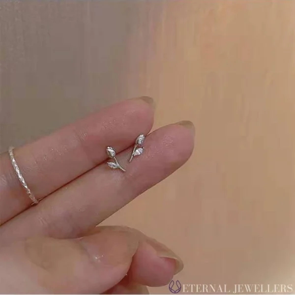 Tiny Climber Stud Earrings CZ dainty earrings Crystal leaf Branch