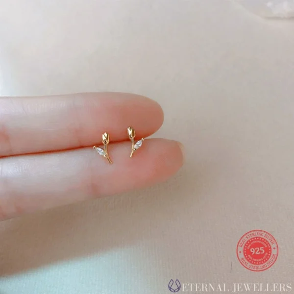 Tiny Climber Stud Earrings CZ dainty earrings Crystal leaf Branch