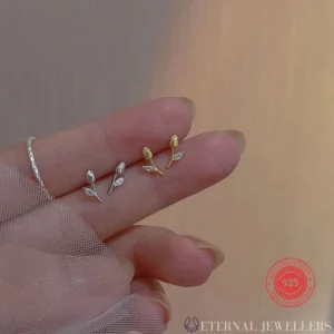 Tiny Climber Stud Earrings CZ dainty earrings Crystal leaf Branch