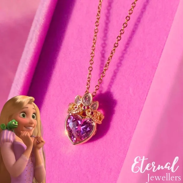 Rapunzel Princess Crown Necklace, Purple Heart Necklace, Princess Tangled Crown Engagement Necklace Geek Jewelry Gift for her