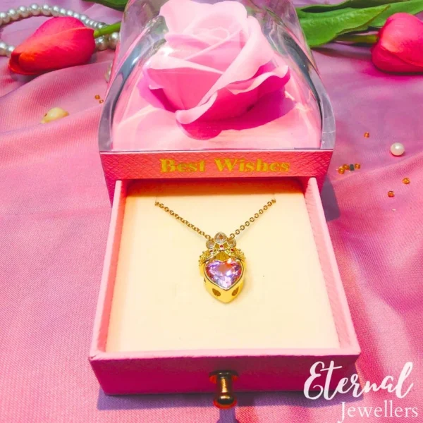 Rapunzel Princess Crown Necklace, Purple Heart Necklace, Princess Tangled Crown Engagement Necklace Geek Jewelry Gift for her