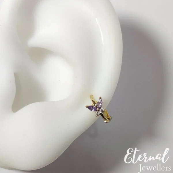 18G Tiny Butterfly Ring Tragus Piercing, Gold Helix Hoop Cartilage Earring with Clicker Ring