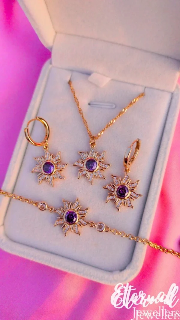 Sunburst Gold Sun Necklace Jewelry Set