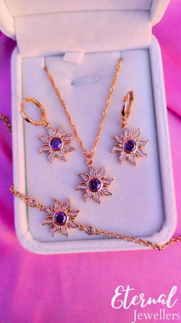 Sunburst Gold Sun Necklace Jewelry Set - Image 5