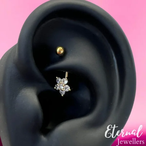 16G Silver CZ Flower Rook - Image 3