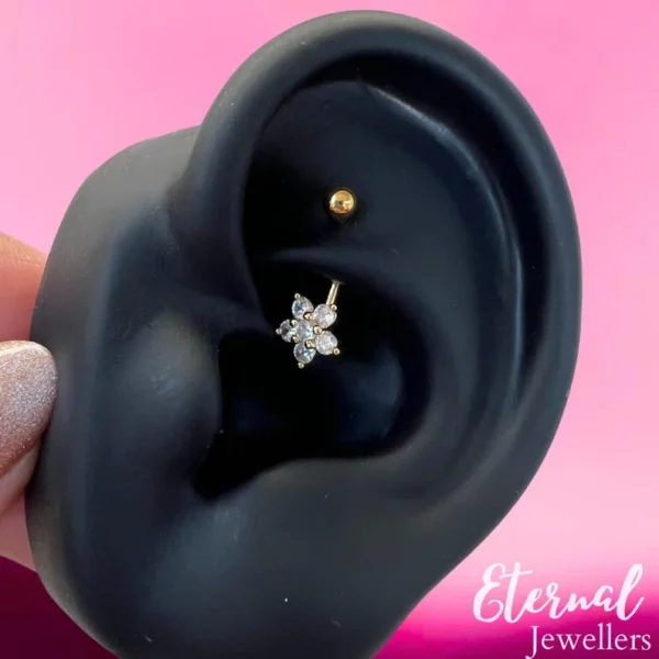 16G Silver CZ Flower Rook - Image 4