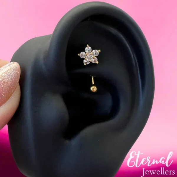 16G Silver CZ Flower Rook - Image 5