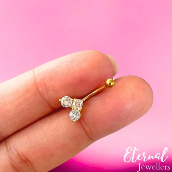 16G Gold CZ Heart Rook Barbell