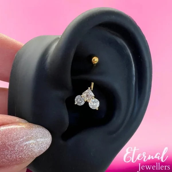 16G Gold CZ Heart Rook Barbell - Image 2